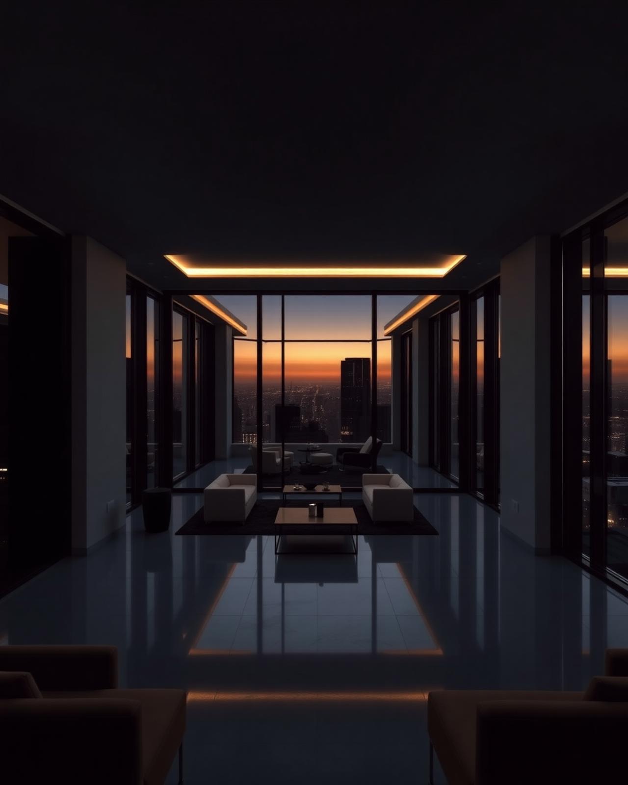 Interior cinematográfico ao entardecer